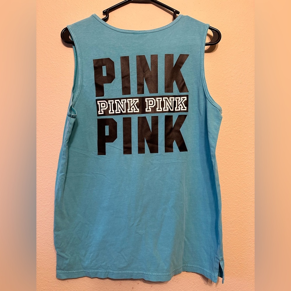 Women Victorias Secret PINK bright blue tank top with front pocket SMALL